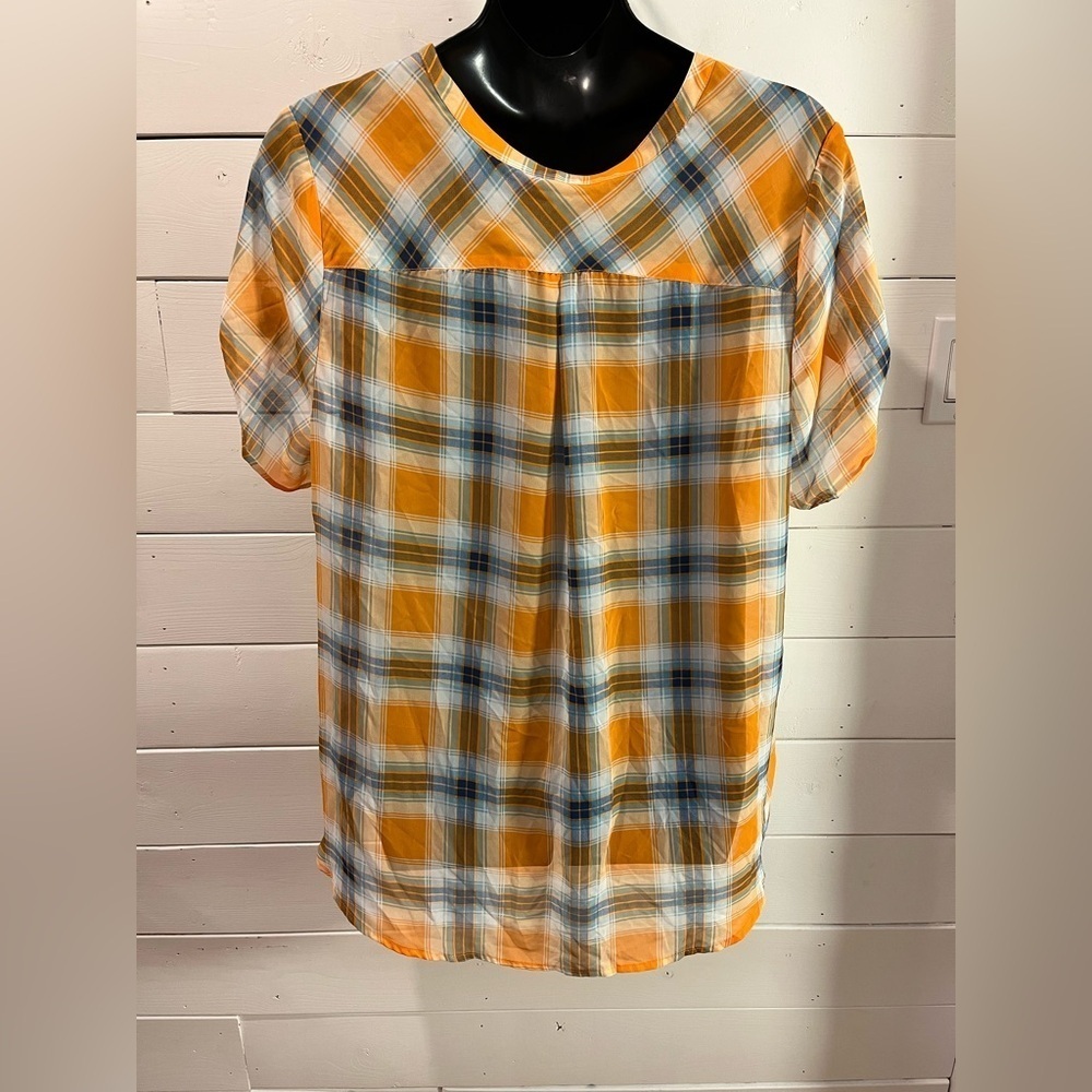 PENNINGTONS – Orange & Blue Plaid Button-Up Blouse – Size 3X - Picture 7 of 11